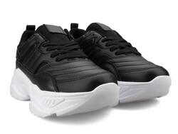 حذاء رياضي نسائي جلد مصفح 9670 - 2 أبيض/أسود - 2