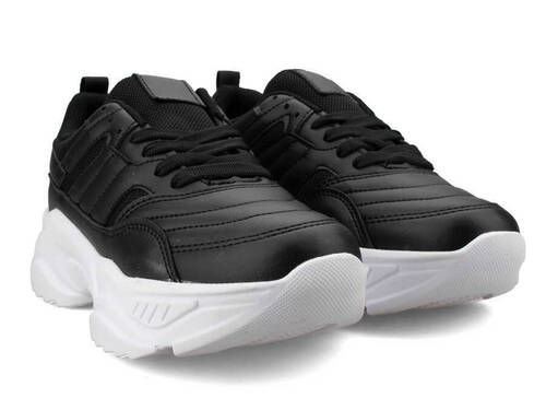 حذاء رياضي نسائي جلد مصفح 9670 - 2 أبيض/أسود - 2