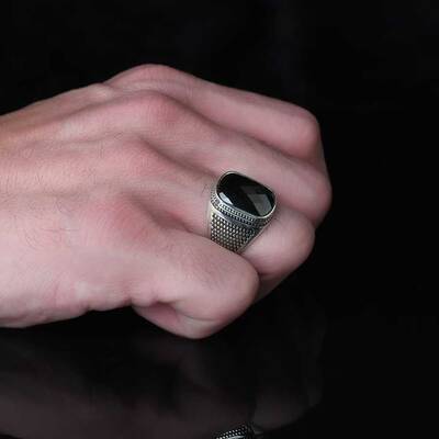 خاتم رجالي من الفضة عيار 925 بحجر الزركون - 3