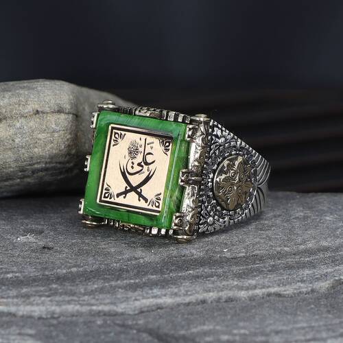 Zulfikar Sword And Amber Stone 925 Sterling Silver Men's Ring - 1