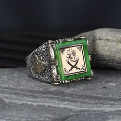 Zulfikar Sword And Amber Stone 925 Sterling Silver Men's Ring - 2