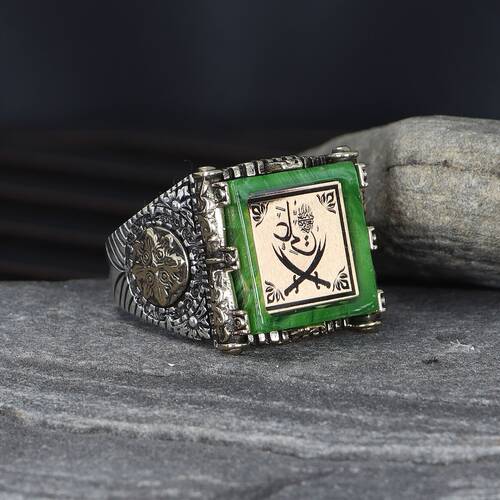 Zulfikar Sword And Amber Stone 925 Sterling Silver Men's Ring - 2