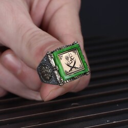 Zulfikar Sword And Amber Stone 925 Sterling Silver Men's Ring - 3