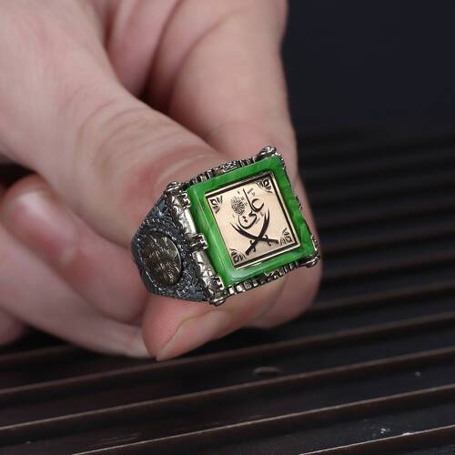 Zulfikar Sword And Amber Stone 925 Sterling Silver Men's Ring - 3