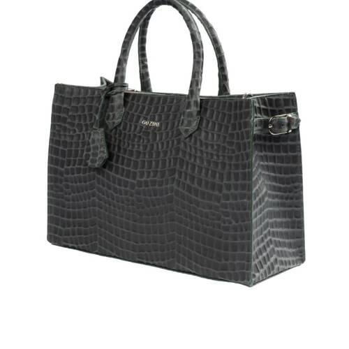 حقيبة يد نسائية من الجلد الطبيعي من جوزيني 8101 - أخضر داكن بنقشة جلد التمساح - 3