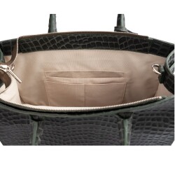 Guzini 8101 Women's Genuine Leather Handbag - Croco Dark Green - 4