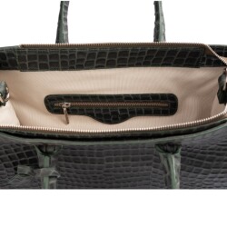 Guzini 8101 Women's Genuine Leather Handbag - Croco Dark Green - 5