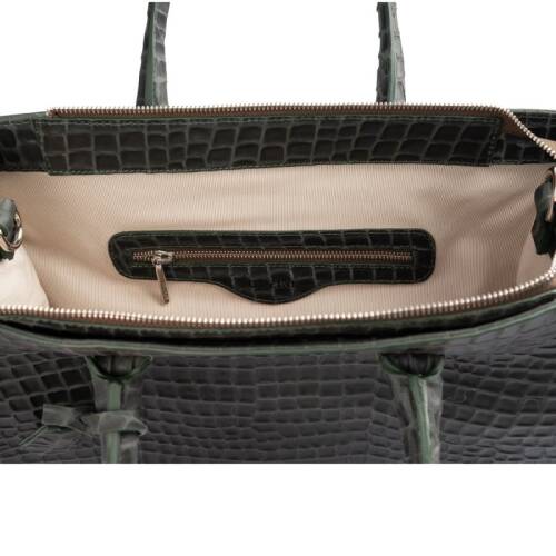 Guzini 8101 Women's Genuine Leather Handbag - Croco Dark Green - 5