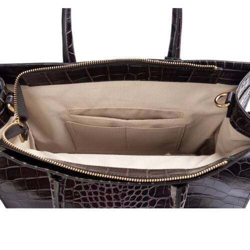 جوزيني 8101 حقيبة يد نسائية من الجلد الطبيعي - رمادي بنقشة جلد التمساح - 5