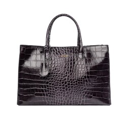 Guzini 8101 Women's Genuine Leather Handbag - Croco Grey - Guzini