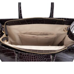 Guzini 8101 Women's Genuine Leather Handbag - Croco Grey - 5