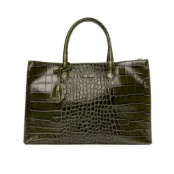 Guzini 8101 Women's Genuine Leather Handbag - Croco Khaki - Guzini