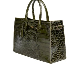 Guzini 8101 Women's Genuine Leather Handbag - Croco Khaki - 3