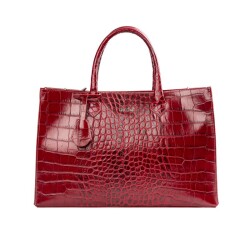 Guzini 8101 Women's Genuine Leather Handbag - Croco Red - Guzini