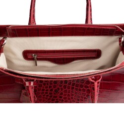 Guzini 8101 Women's Genuine Leather Handbag - Croco Red - 4