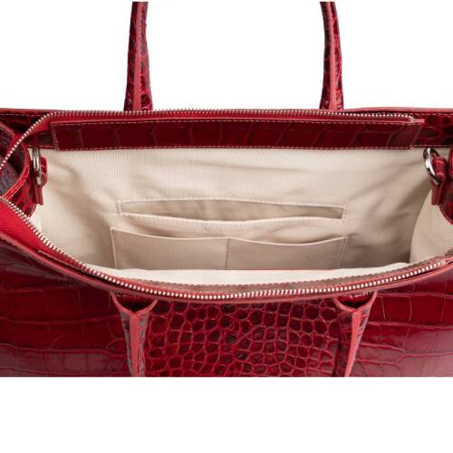 Guzini 8101 Women's Genuine Leather Handbag - Croco Red - 5
