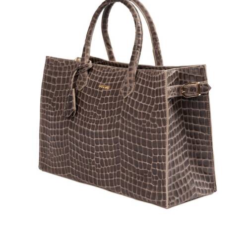 Guzini 8101 Women's Genuine Leather Handbag - Croco Sand - 3
