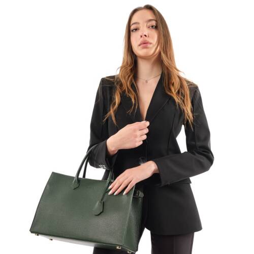 Guzini 8101 Women's Genuine Leather Handbag - Dark Green - 7