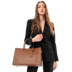 Guzini 8101 Women's Genuine Leather Handbag - Tan Brown - 8